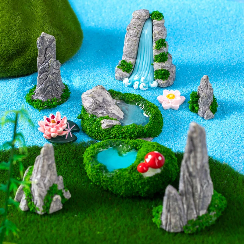 Figurines Miniatures Imitation Fake Mountain Waterfalls Micro Landscape Ornaments For Home Decorations DIY Desk Accessories