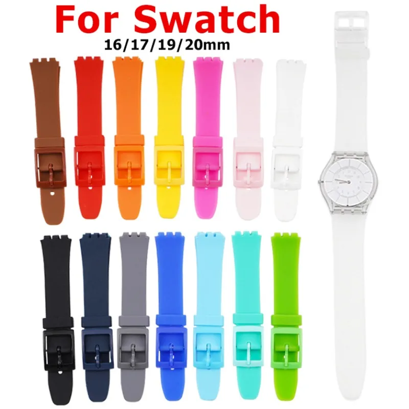 Silicone Watch Band 16mm 17mm 19mm 20mm for Swatch Waterproof Colorful Rubber Strap Men Women Sport Band Accessories Bracelet