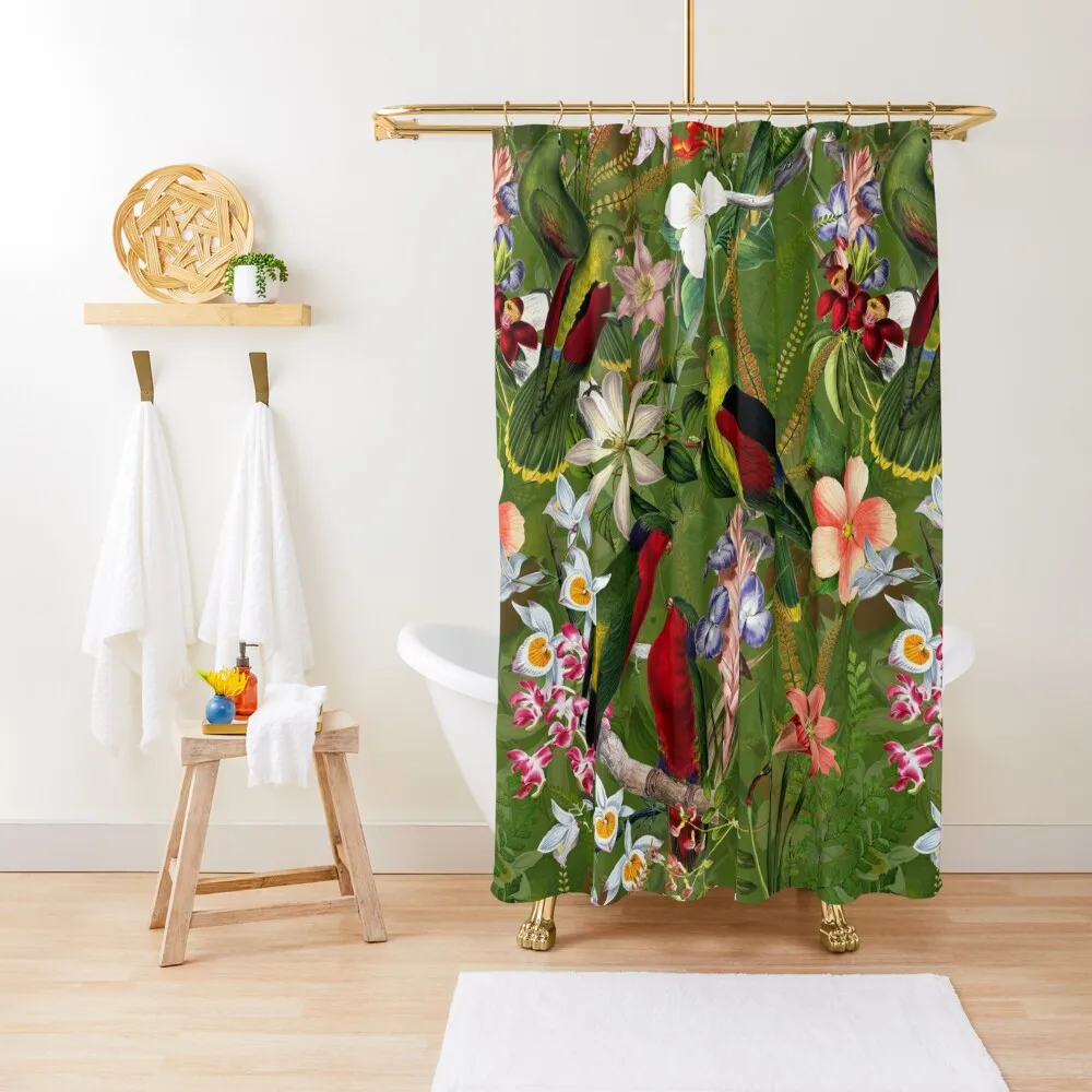 Vintage Parrot Jungle 3 Shower Curtain Shower For Bathroom Shower Bath Curtain