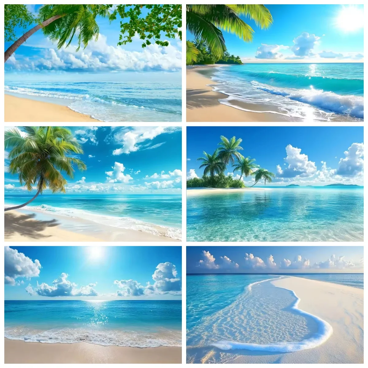 

Summer Blue Sky Sea Wave Beach Coconut Tree Background Banner Hawaii Seaside Landscape Travel Backdrop Supplies Photography Prop