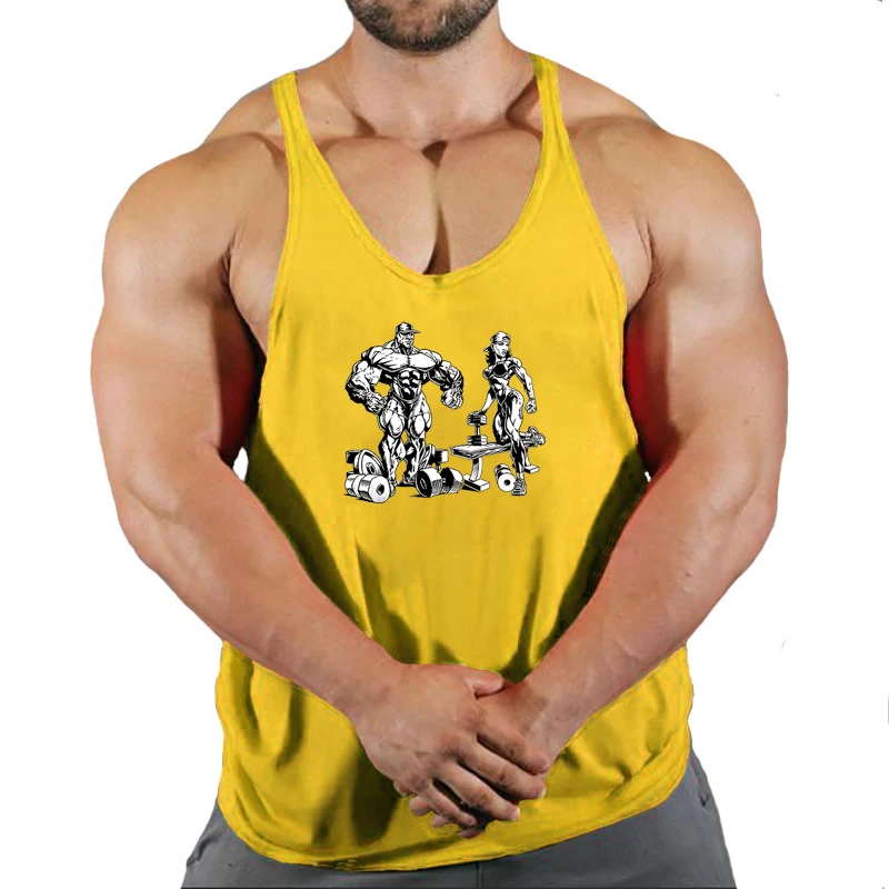 Casual Printed Tank Tops Men Bodybuilding Sleeveless Shirt Cotton Gym Fitness Workout Clothes Stringer Singlet Male Summer Vest