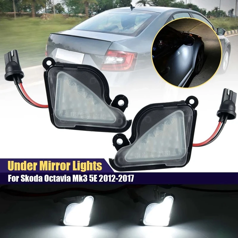 Pair 13.5V LED Under Side Mirror Light Signal Lamp for Mk3 5E 2012-2017 with White Light-ABHG