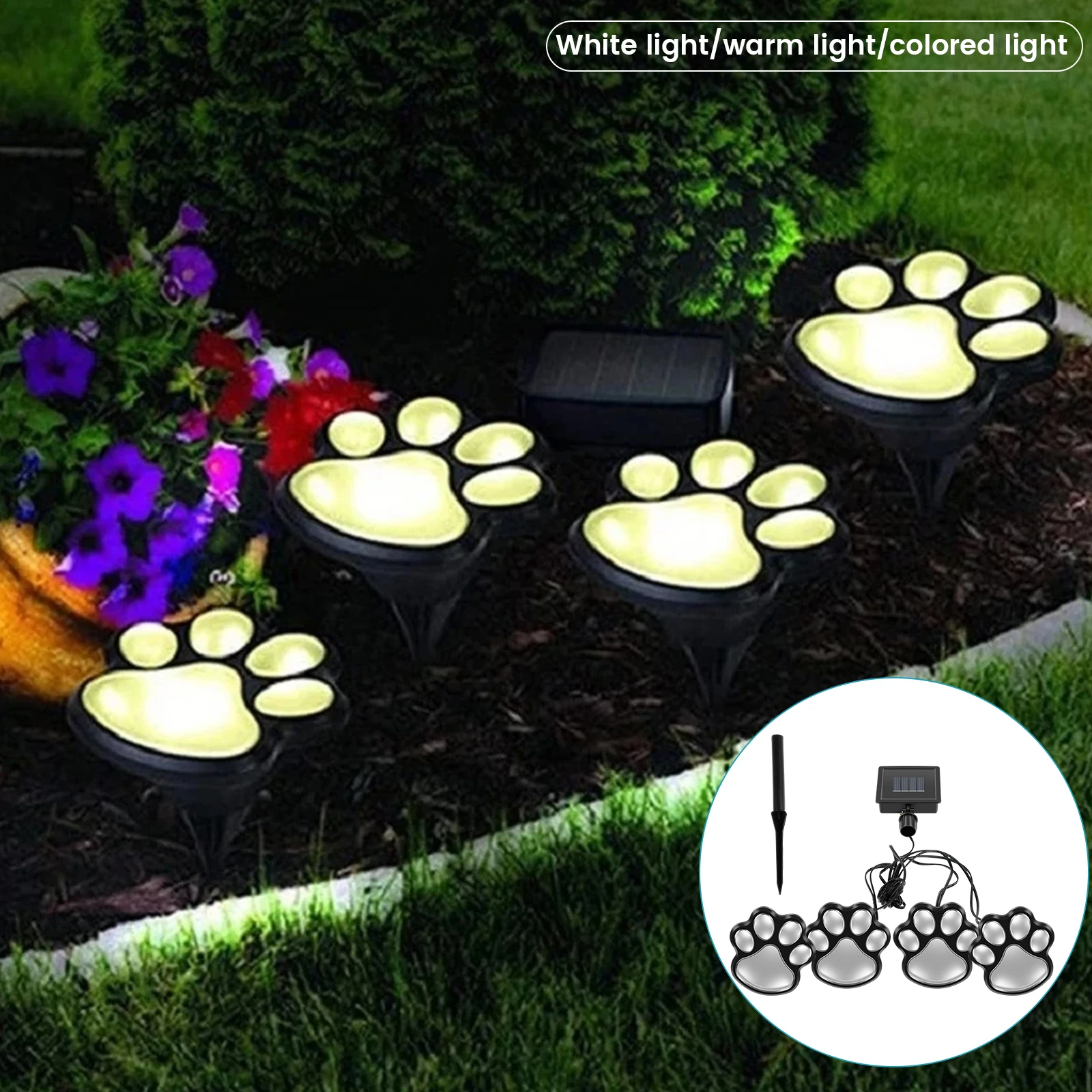 Dog Paw Print Solar LED Lights Floor lamp Garden Decor 4 in 1 Waterproof Solar Lights String Lamp for Outdoor Patio Lawn Decor