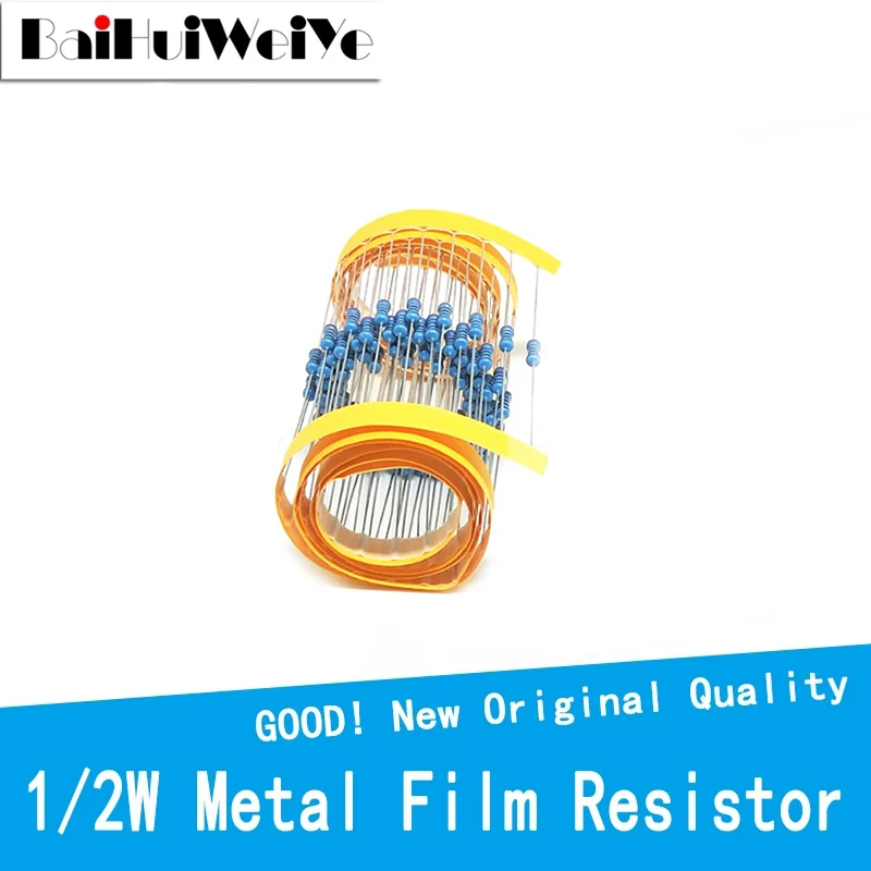 50Pcs 1/2W Metal Film Resistor 1R ~ 2.2M 100R 220R 330R 1K 1.5K 2.2K 3.3K 4.7K 10K 22K 47K 100K 100 220 330 1K5 2K2 3K3 4K7 ohm