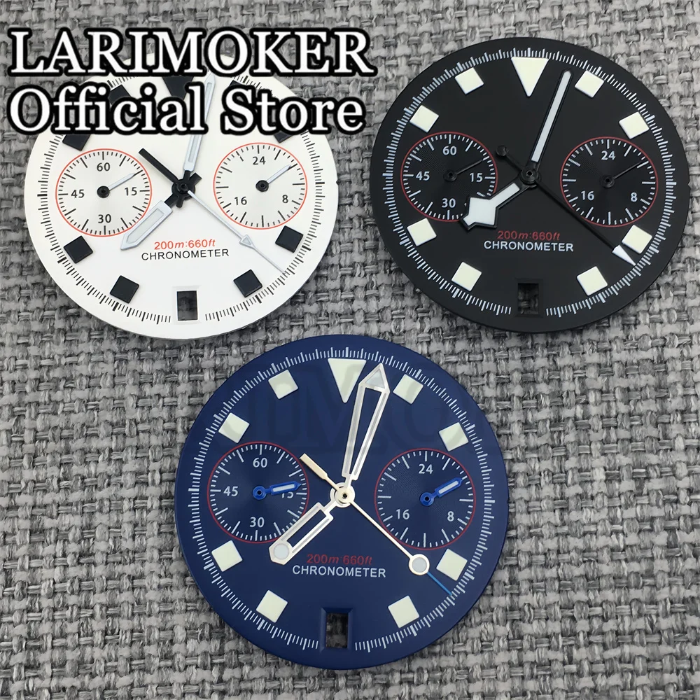 LARIMOKER blue white black 30MM dial with 5 hands suitable for VK64 quartz movement 6 o'clock date green luminous watch parts