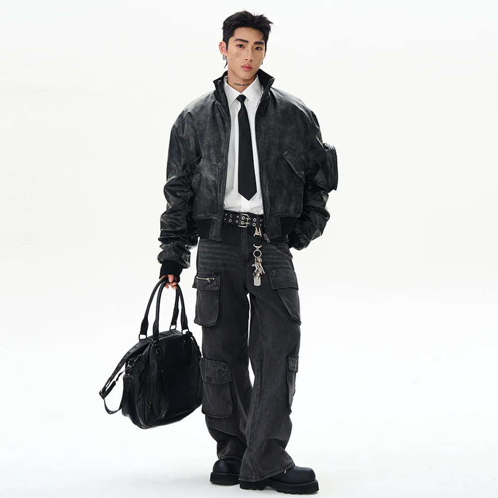 سترة شتوية قصيرة مبطنة من الجلد للرجال ملابس خروج عصرية فضفاضة غير رسمية دافئة وسميكة للدراجات النارية سترة نسائية معطف باركاس ملابس خارجية #2