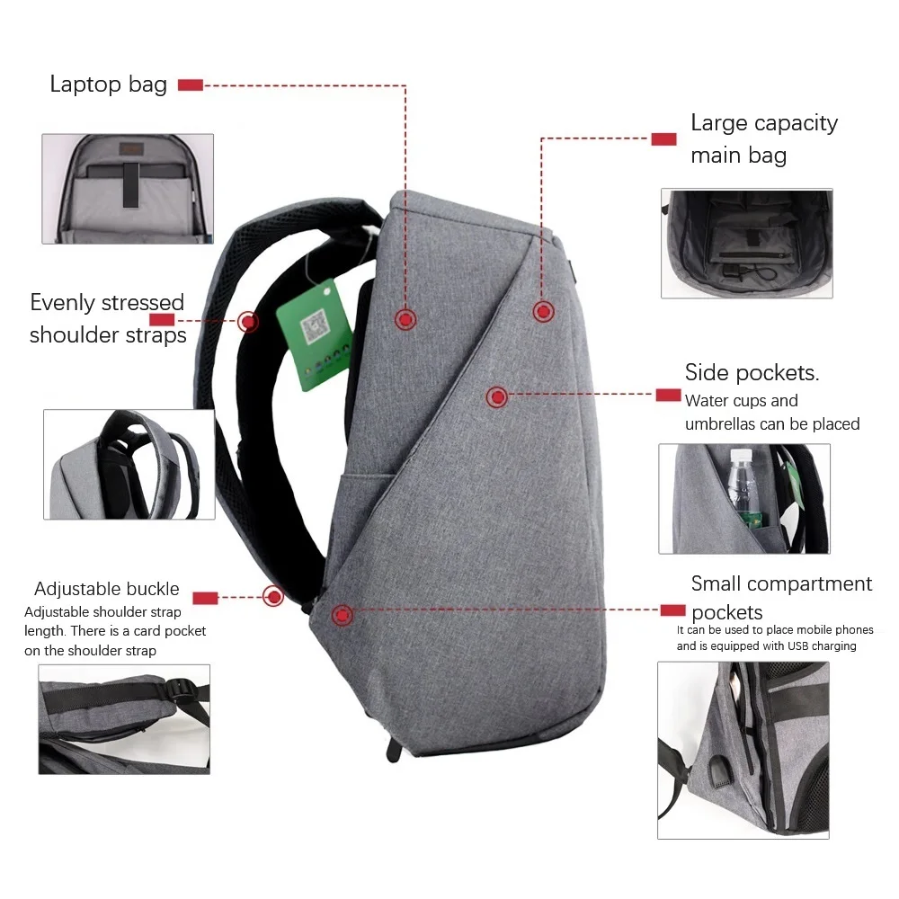 Men Backpacks Solar Charging School Bag Anti-theft Large Commuting Laptop Bag Business Travel Backpack Mochila