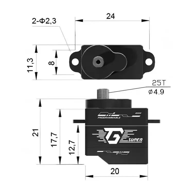 TG RCING TG Super 1/24 1/28 MINI Metal Servo ZH1.5 Connector Black/Purple (25T Servo Horn OD 4.9MM)