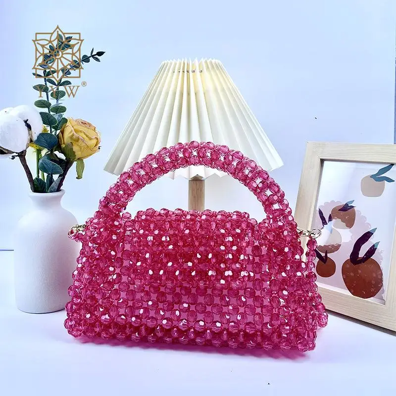 Acrylic Clutch Handbag Elegant Crystal Bead Women Evening Bag High Quality Transparent Top Handle Purse for Wedding Dinner Party