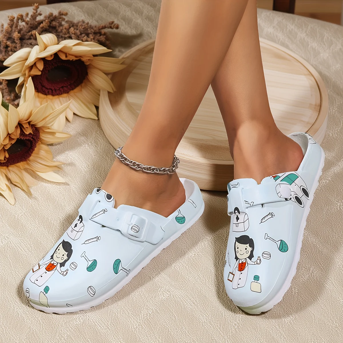 Women's Wedge-Heeled Loafers Stylish and Versatile Cute Cartoon Nurse Print Durable, Slip-Resistant Thick Sole Top Choice for