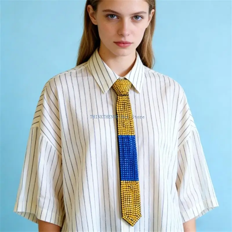 

340D Lady Necktie French Full Rhinestones Pre-tied Tie Easy-to-Wear Uniform Tie