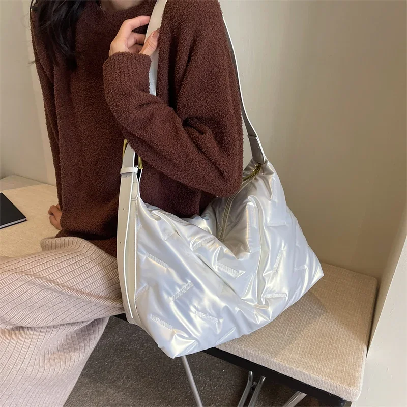 LEFTSIDE Big Soft Padded Shoulder Bag for Women 2023 Korean Fashion Designer Trends Winter Female Crossbody Bag Handbags