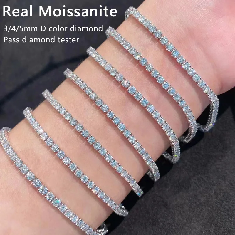 

D VVS1 Moissanite Tennis Bracelet Pass Diamond Tester Round Cut 925 Sterling Silver Plated 18k White Gold Bracelets for Women