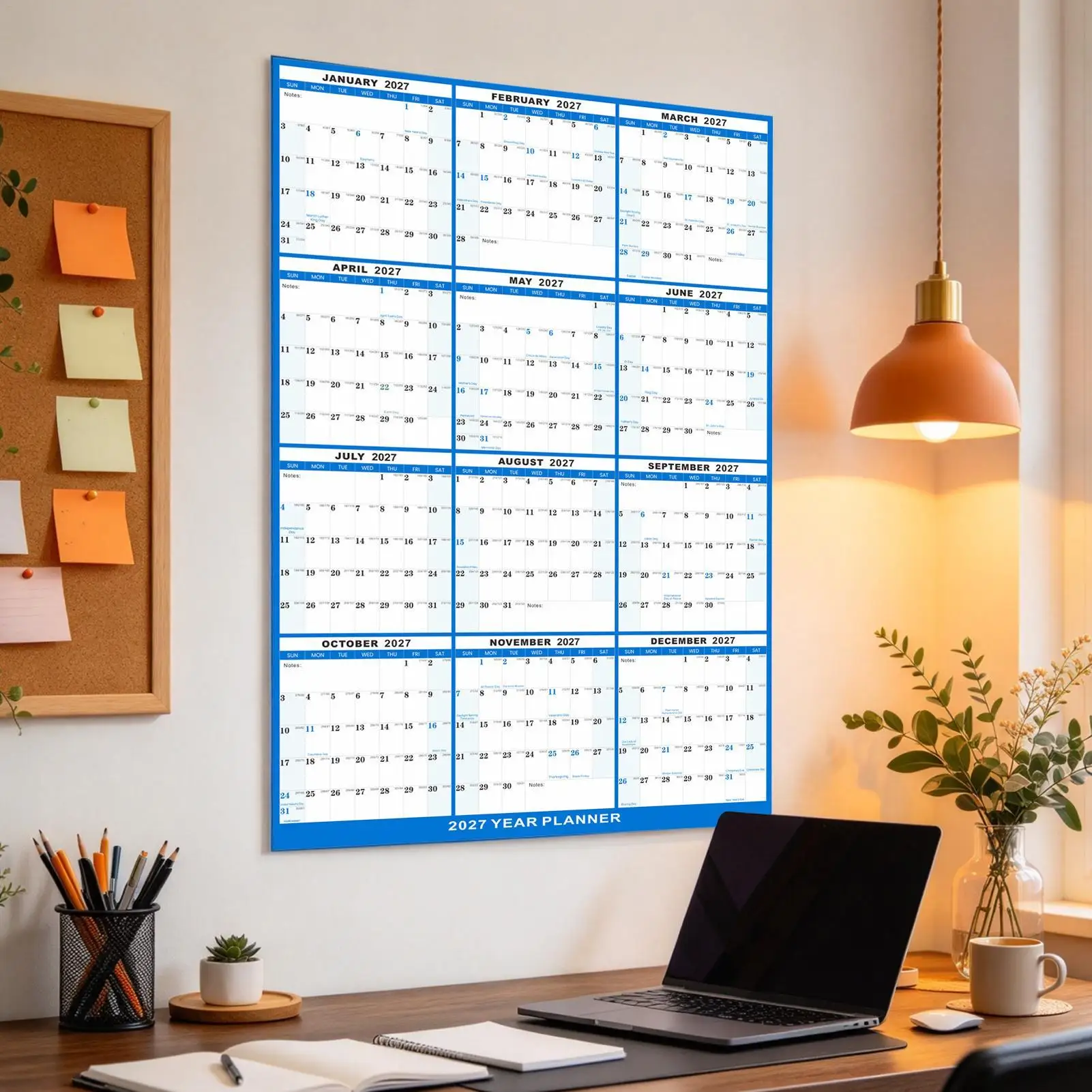 2027 Wall Calendar 12 Month Wet and Dry Erase Laminated Reversible Planner 12 Month Wall Calendar for Organizing Planning