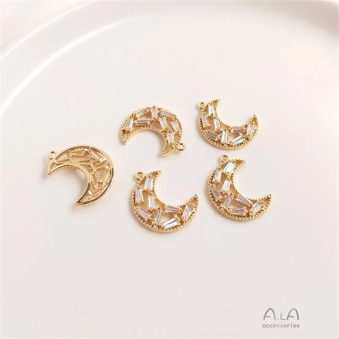 14K Gold Inlaid Zircon Star Moon Pendant, Flower Vine Bird Crowing Branch Earrings, DIY Handmade Charm Jewelry Accessories D012