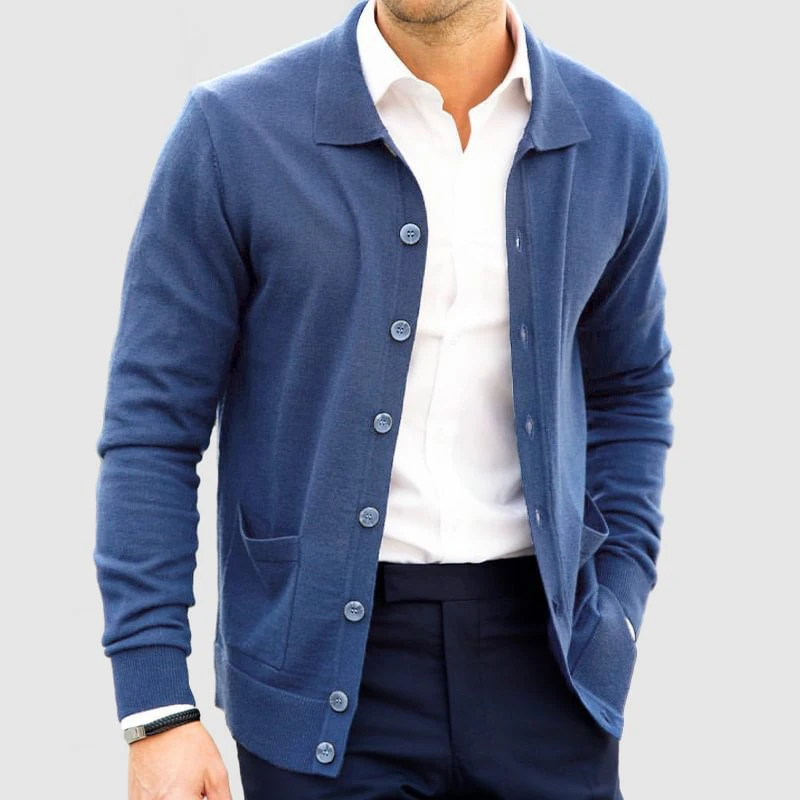 Giacche maglione tinta unita da uomo per il tempo libero quotidiano Primavera Autunno Cardigan casual con bottoni Top da uomo Maglioni vintage con colletto rovesciato
