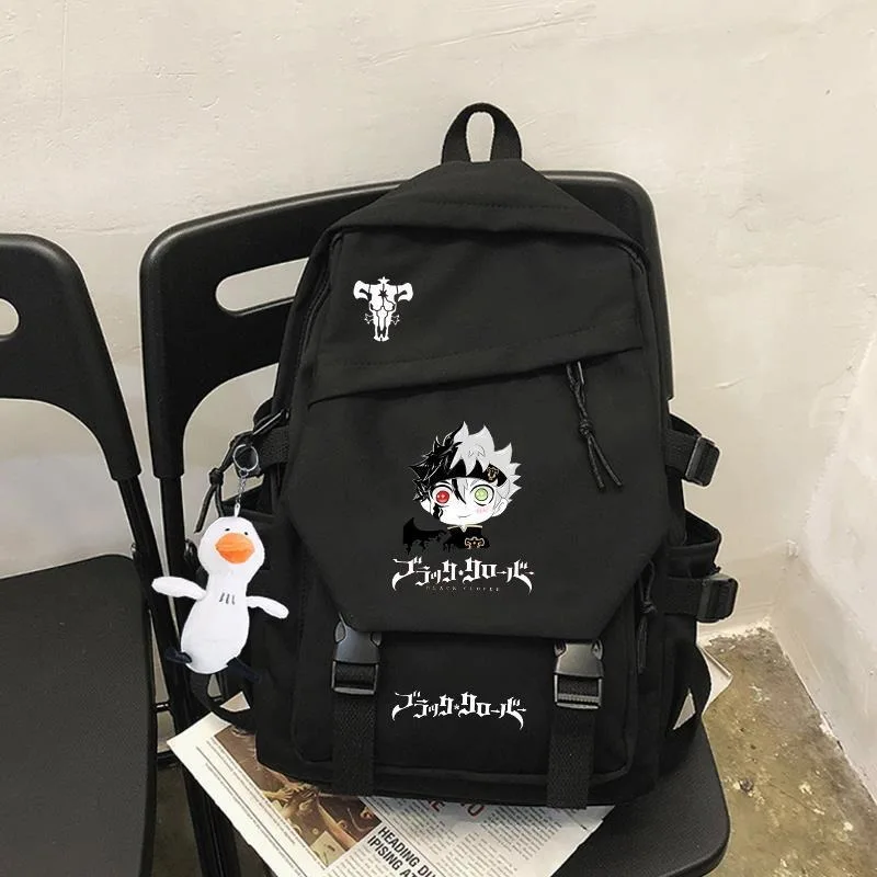 28×45×14cm Black White, Black Clover, Student Kids Teens School Bags, Large Capacity Mochilas Anime Backpacks For Girls Boys