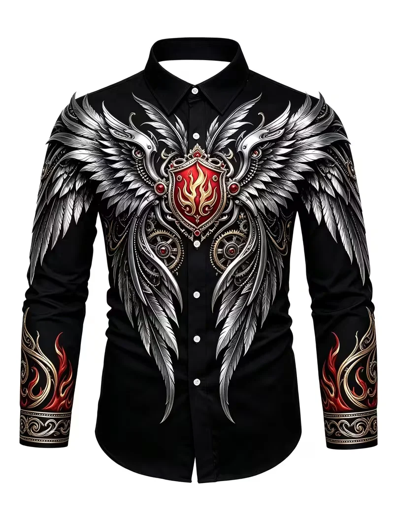 New men's retro ancient world map full of 3D printed patterns long sleeved shirt with hanging collar top clothing view 5