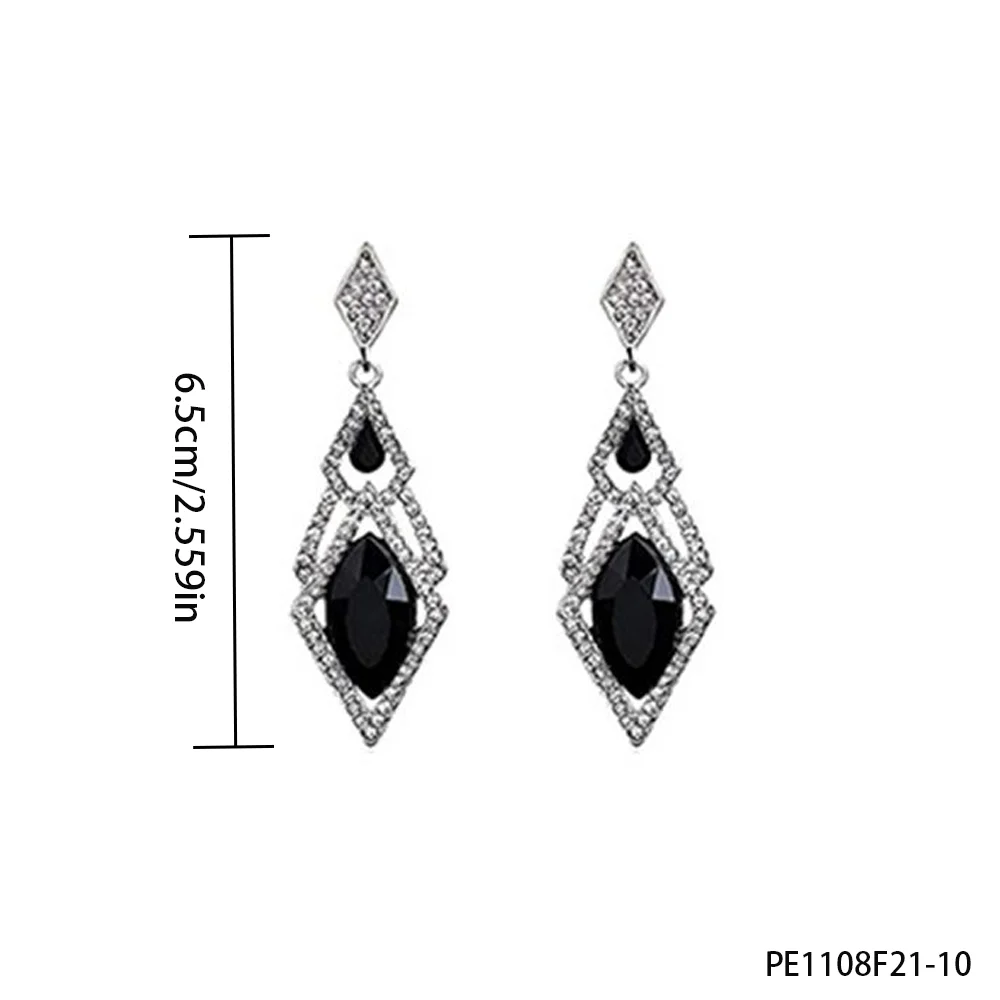 PESENAR 1920s Style Art Deco Silver-Tone Black Crystal Drop Ear Decoration Great for Role-play and Cosplay