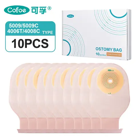 Cofoe 10 sztuk/pudło Worki stomijne 450 ml Drenażowalny worek kolostomijny wielokrotnego użytku Podwójny klej Szczelny worek stomijny z zapięciem na klips