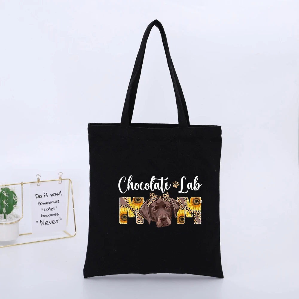 Dog Mom's Chocolate Dog with Sunflower Pattern Canvas Tote Bag, Casual Style for Daily Shopping