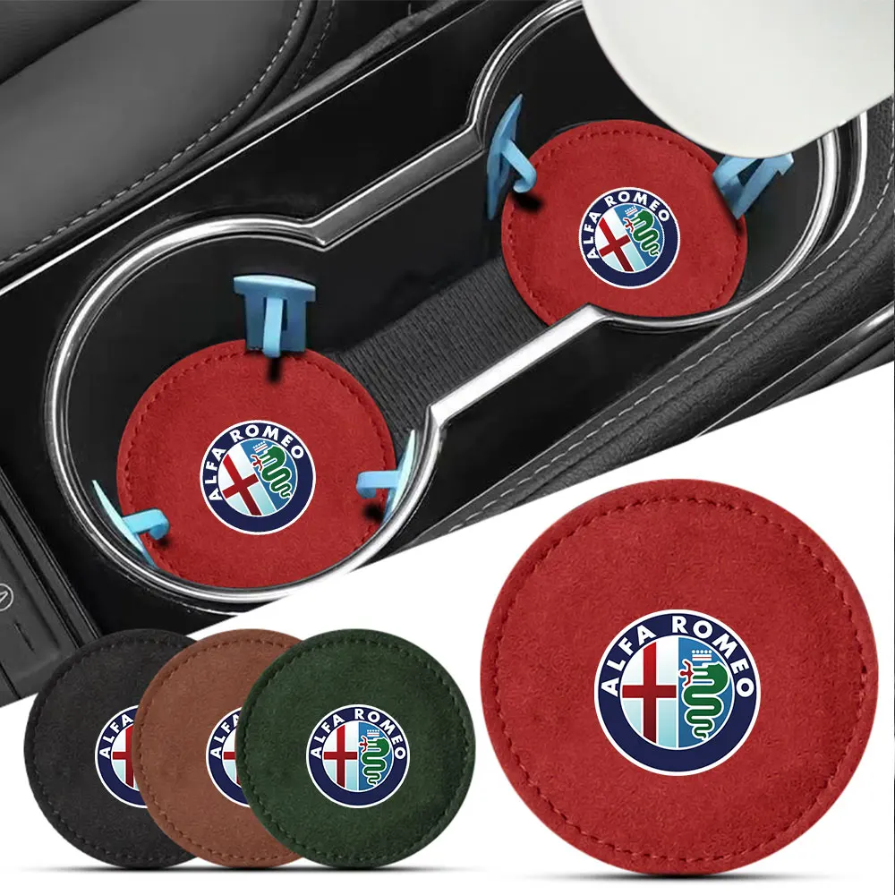 2Pcs/set Car Water Cup Pads suede Anti-Slip Mats Auto Accessories For Alfa Romeo Sportiva 159 Giulietta Mito 147 156 Stelvio