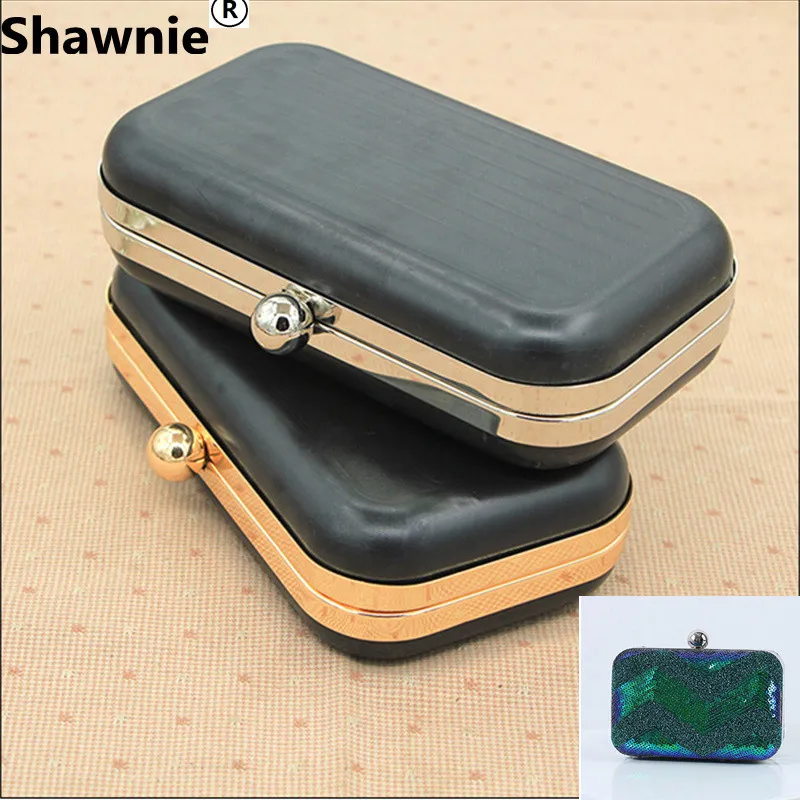 1 Set 18X10 CM DIY Handbag Obag Accessories Silver Gold  Plastic Black Shell China Factory Supply Metal Box Clutch Purse Frame