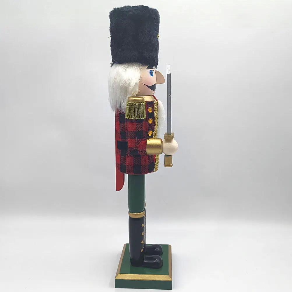 

Royal Soldier Nutcracker Wooden Christmas Decoration Hand Painted Festive Plaid Design Shelf Mantel Table Centerpiece Holiday