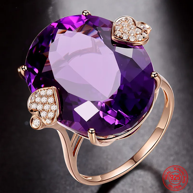 

925 Sterling Silver Amethyst Ring For Women Fashion Wedding Jewelry Accessories