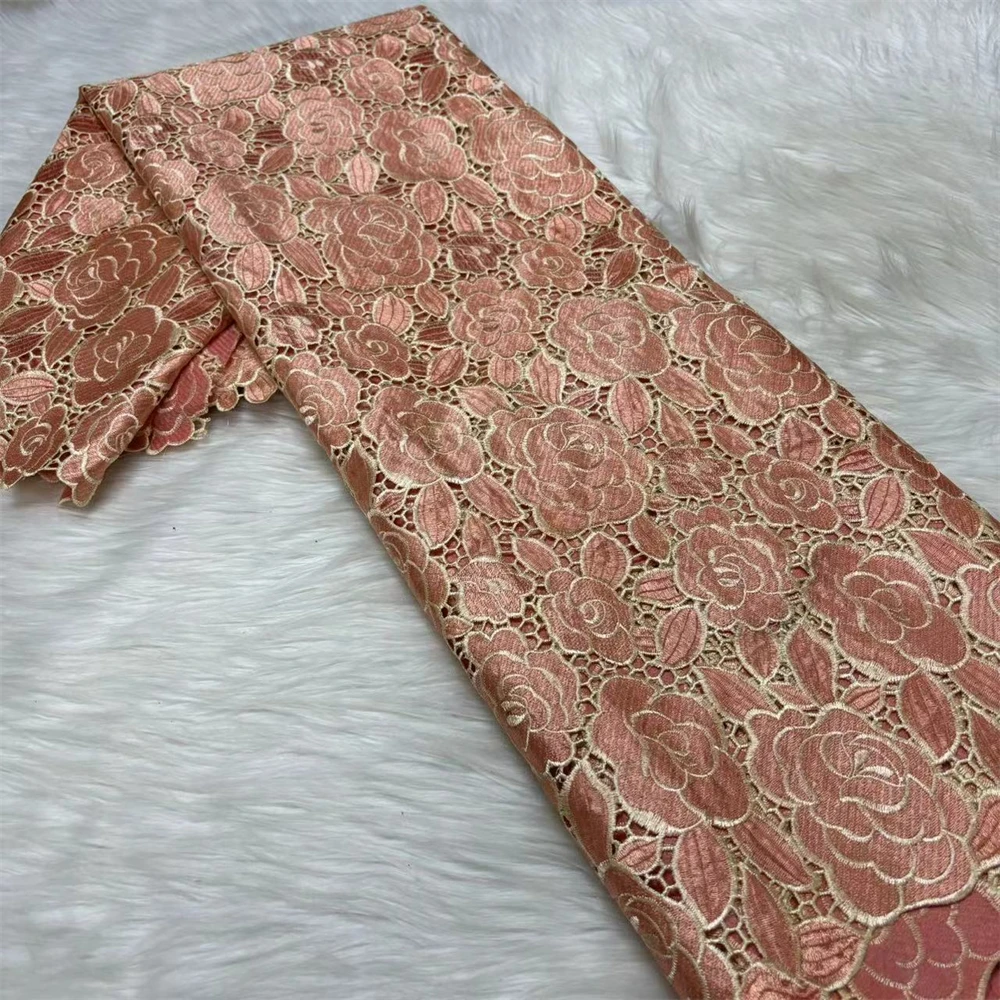 アフリカコードレース生地オレンジレースギピュール生地高品質レース 2025 女性のためのドレスブルー 5 ヤード