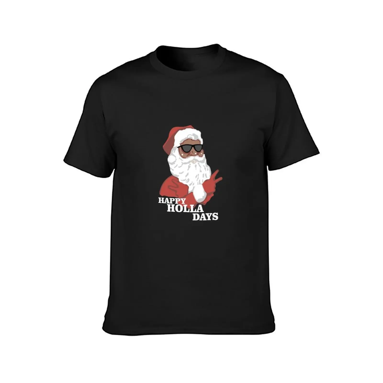 Christmas Happy Holla Days African American Santa Hoodie T-Shirt Short sleeve tee anime clothes Men's cotton t-shirt