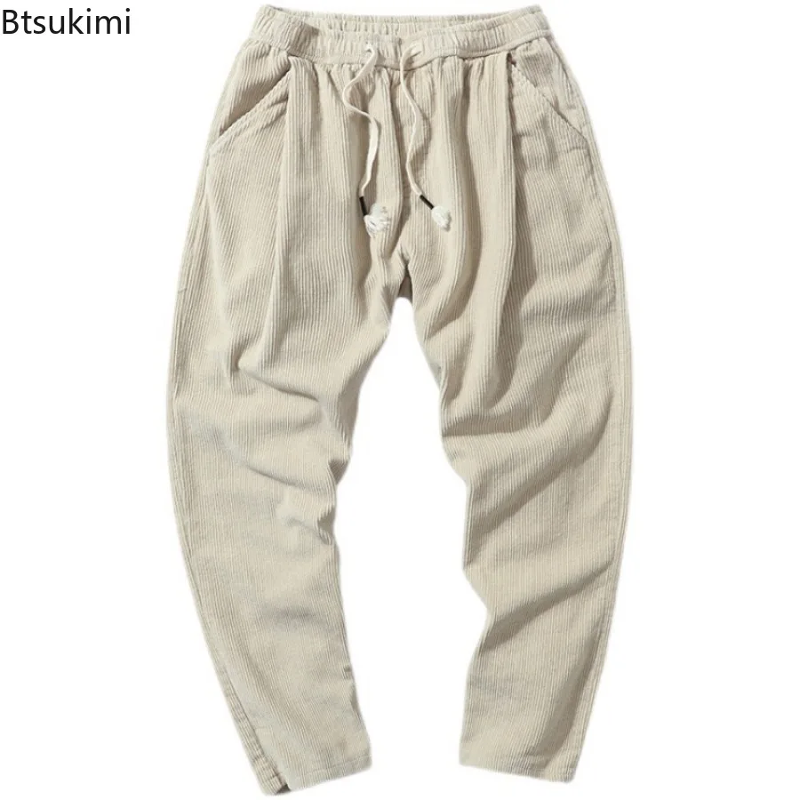 العلامة التجارية الجديدة الرجال سروال قصير مخطط مرونة الخصر الرباط السراويل المستقيمة في الهواء الطلق فضفاض بناطيل كاجوال الذكور خمر السراويل