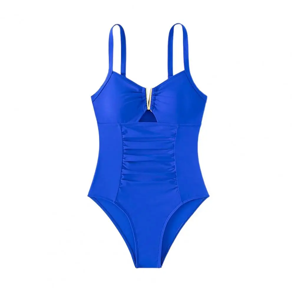 Conjunto de ropa de playa para mujer, Monokini elegante con cuello en V y traje de baño de una pieza sin mangas de cintura alta fruncido en Color sólido