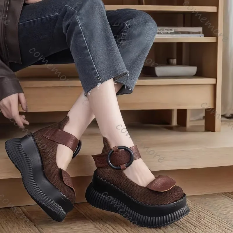 Comemore Туфли на высоком каблуке на танкетке, весна-осень 2024, женская обувь на платформе в стиле ретро, туфли-лодочки в стиле панк, готики, черные туфли-лодочки с неглубоким носком