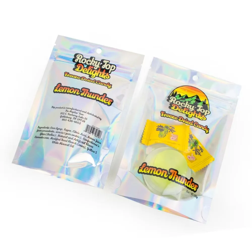 Customized Aluminum Holographic Pouch | Resealable Stand-Up Zip Lock Bag | Waterproof Transparent Packaging for Food & Snacks