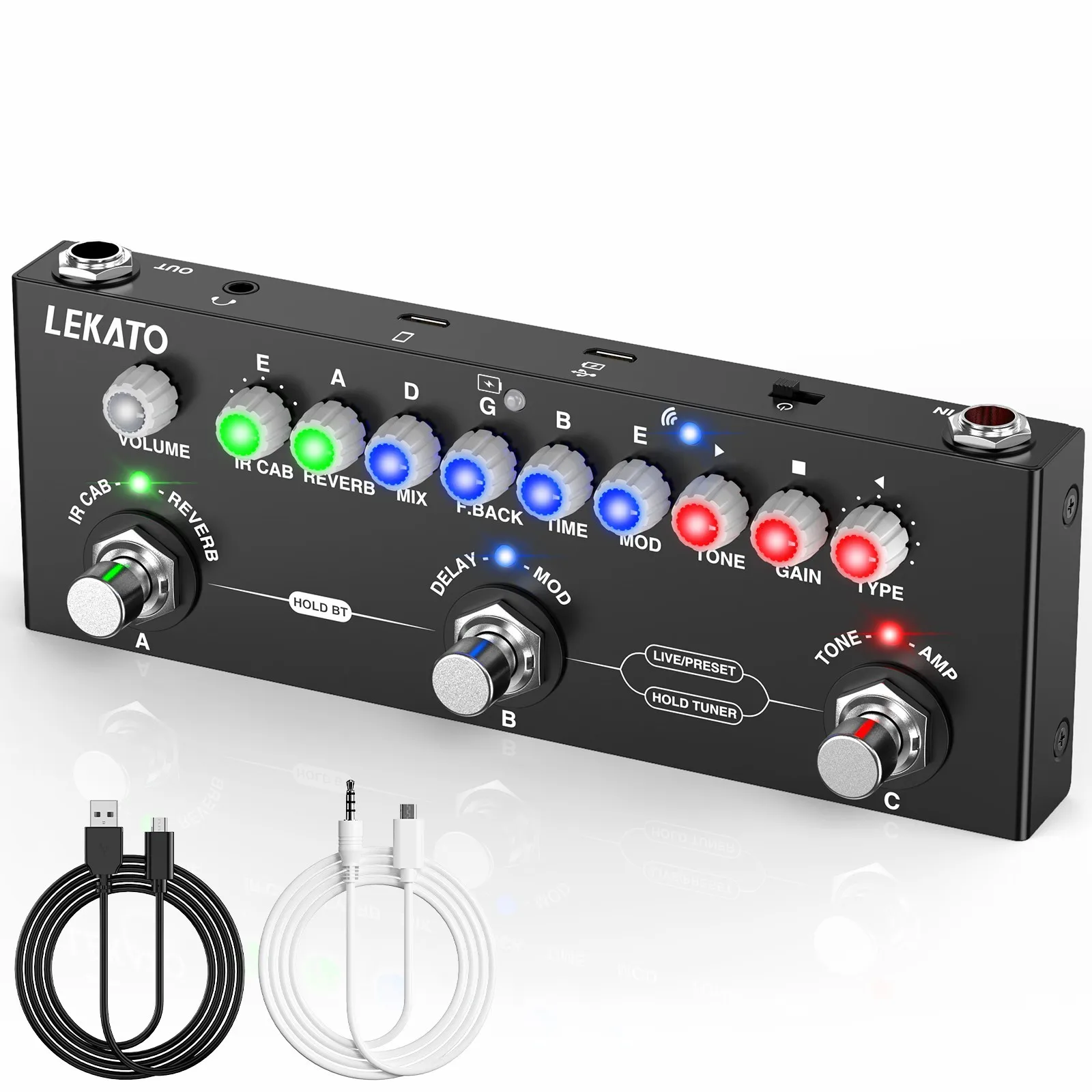 LEKATO Multi Effects Guitar Pedal IR Loading 9 AMP Models Delay Reverb Distortion Overdrive Rechargable Electric Guitar Effects