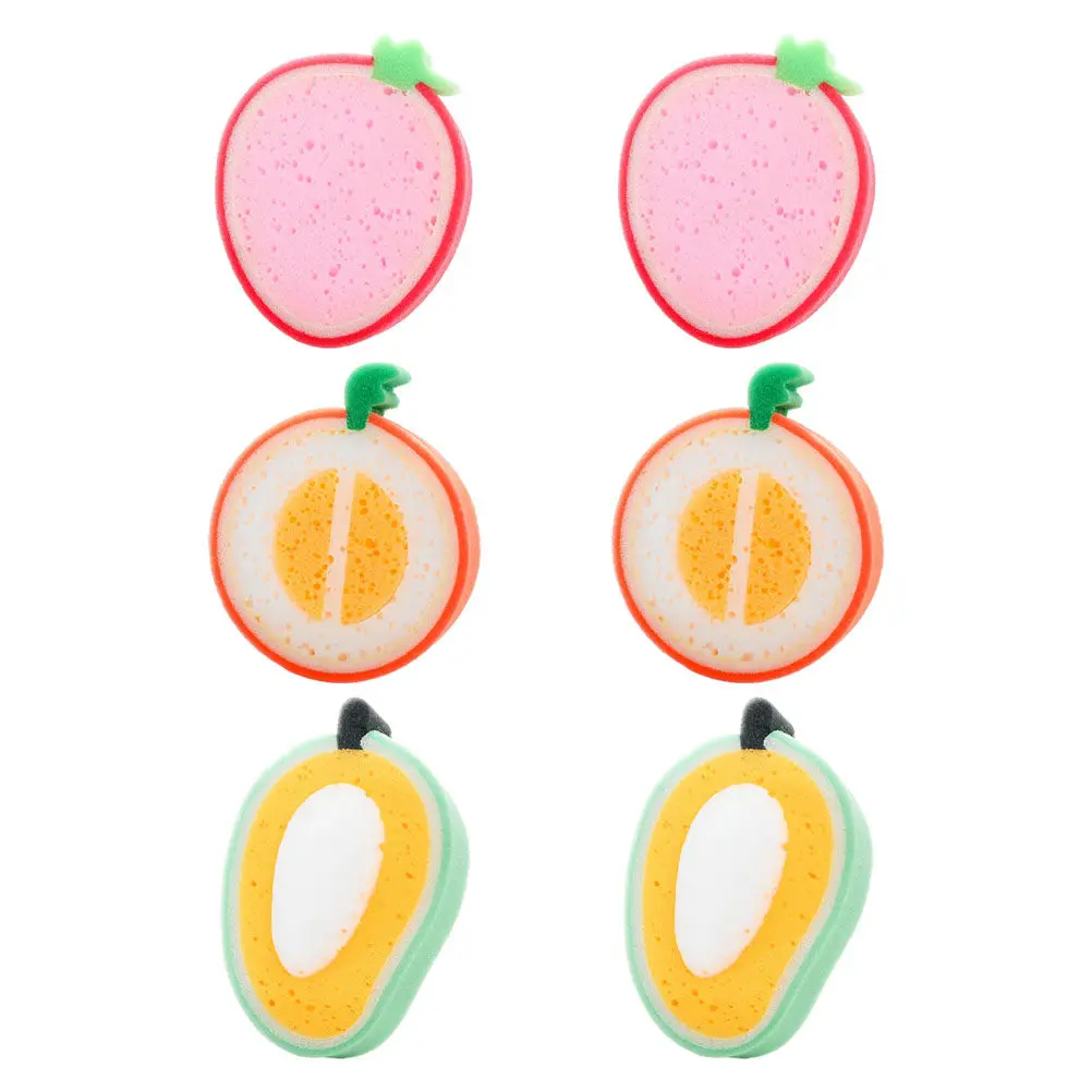 6Pcs Fruit Bath Sponge Baby Kid Supple Shower Cleaning Exfoliating Sponges Cartoon Bathroom Essentials Fruit Bath Sponge
