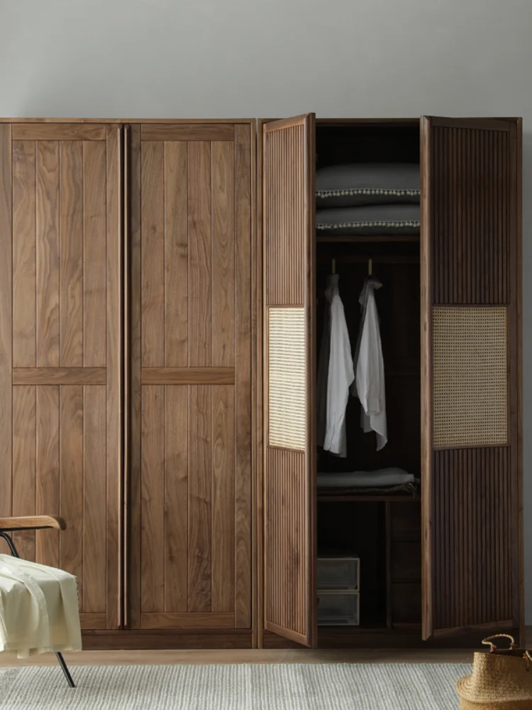 Black walnut bedroom wardrobe home locker rattan casement door wardrobe