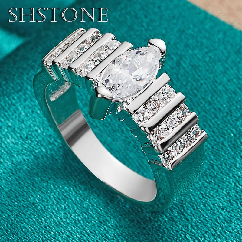 

SHSTONE 925 Sterling Silver Rings Inlay AAA Zircon Crystal Ring For Women Party Engagement Wedding Bands Jewelry Accessories