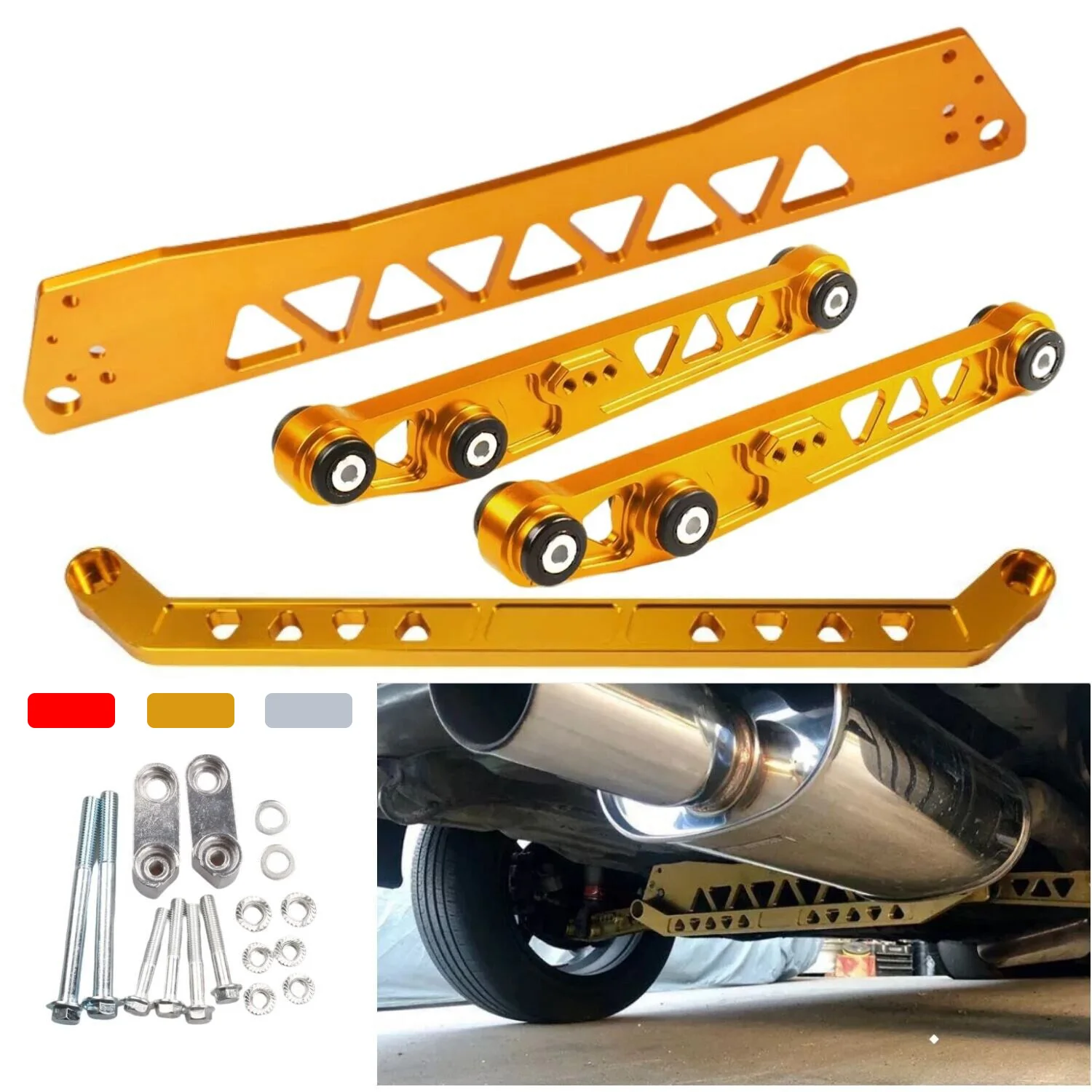 

Billet Aluminium REAR SUBFRAME BRACE+TIE BAR+Rear Lower Control Arm For Honda Civic EG 92-95