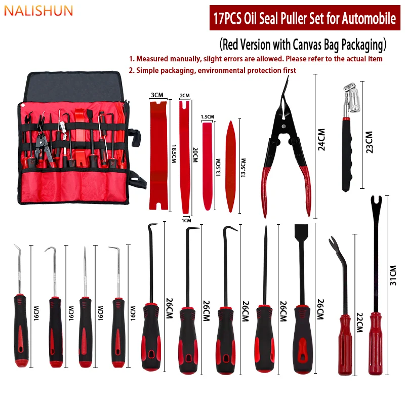 17Pcs Automotive Oil Seal Remover Tool Kit Car Interior Trim Disassembly Pry Tool O-Ring Puller Hooks Mechanic Hand Tools