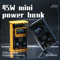 PD45W 0.96inch IPS Color Screen Power Bank Case Punk 2Cell 21700 Welding DIY No Battery transparent Laptop Phone Fast Charging