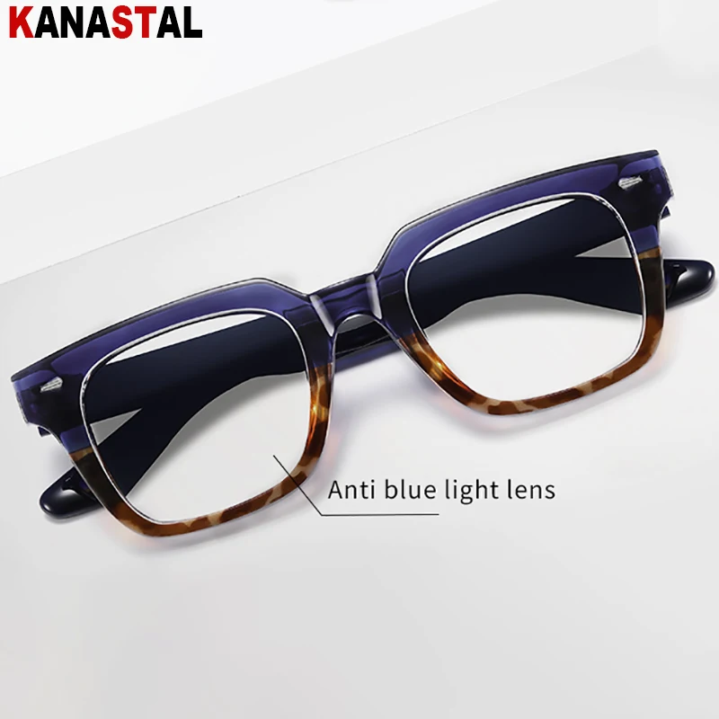 Men Reading Glasses Prescription Optical Lenses Myopia Eyewear Women Blue Light Blocking Acetate Fibre Square Eyeglasses Frame