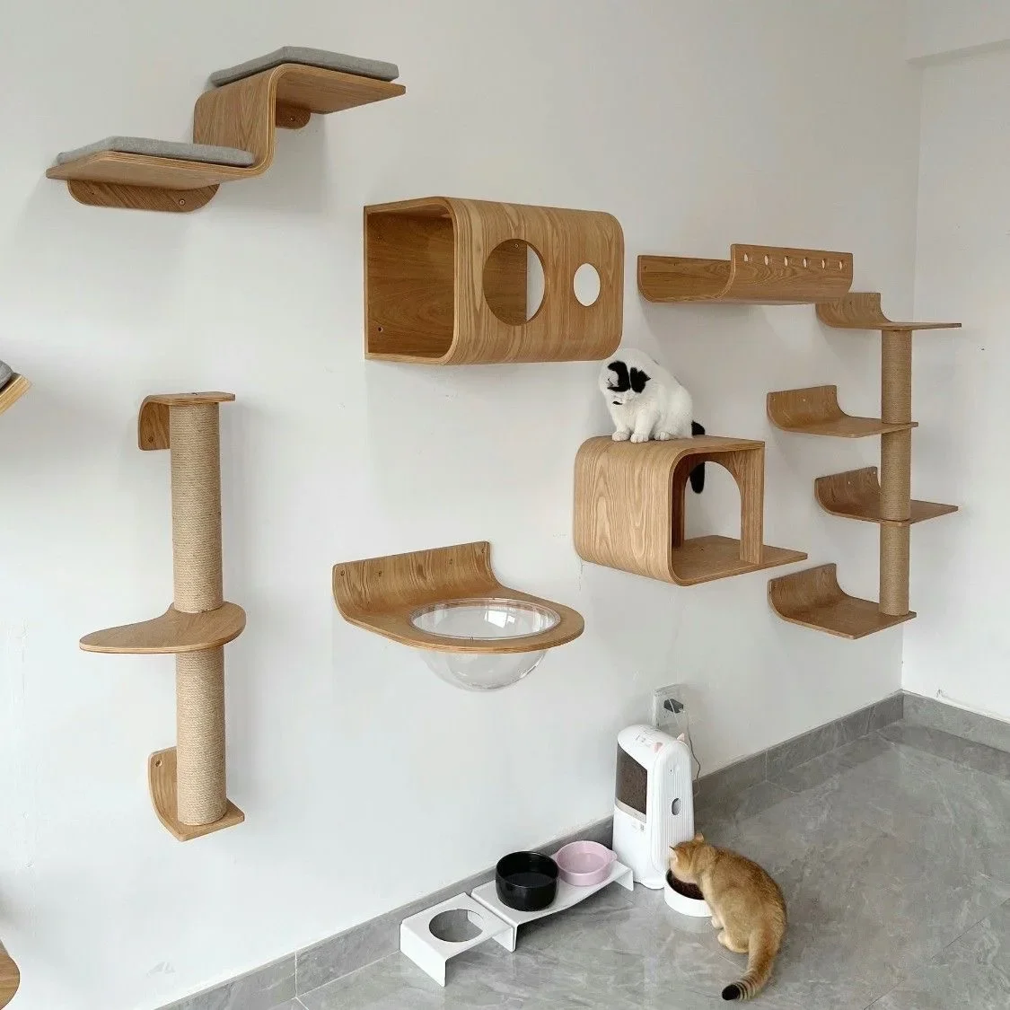 Estante escalada gatos pared forma luna peldaños madera sólida hamaca - imagen 3