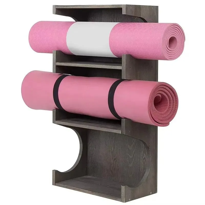 Antique Style Grey Wall Mounted Three Layer Yoga Storage Rack Retro Design Suitable For Home Storage