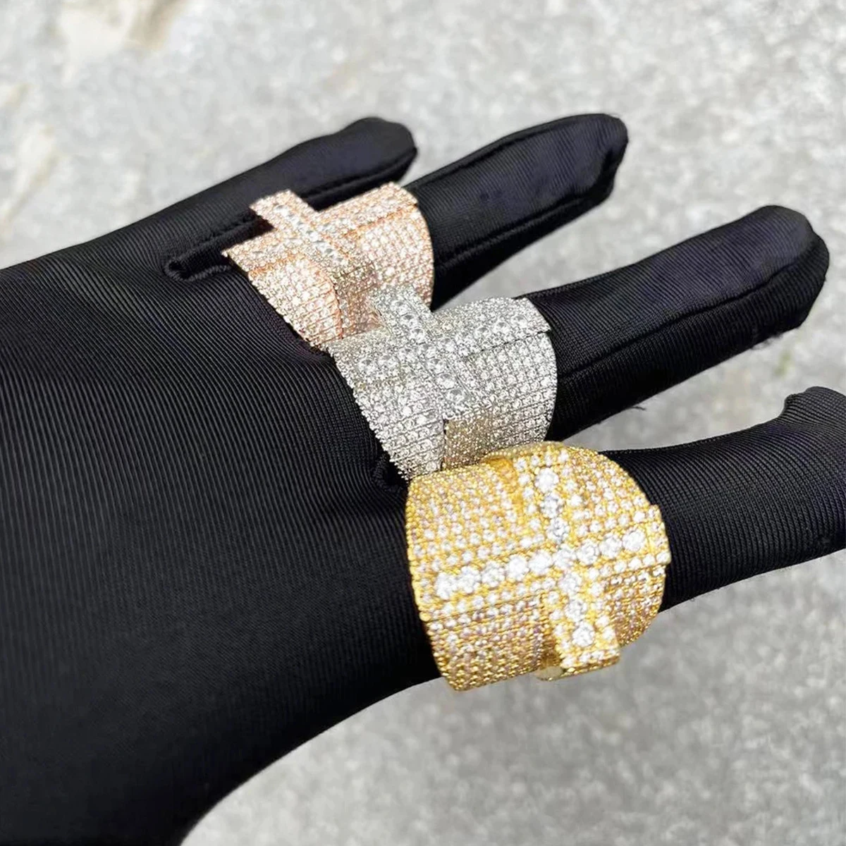 Knight Cool Stylish Massive Ice Out Cross Ring Men Super Wide Band Zircon Stones Micro Paved Bling Hip Hop Jewelry Luxury Gift