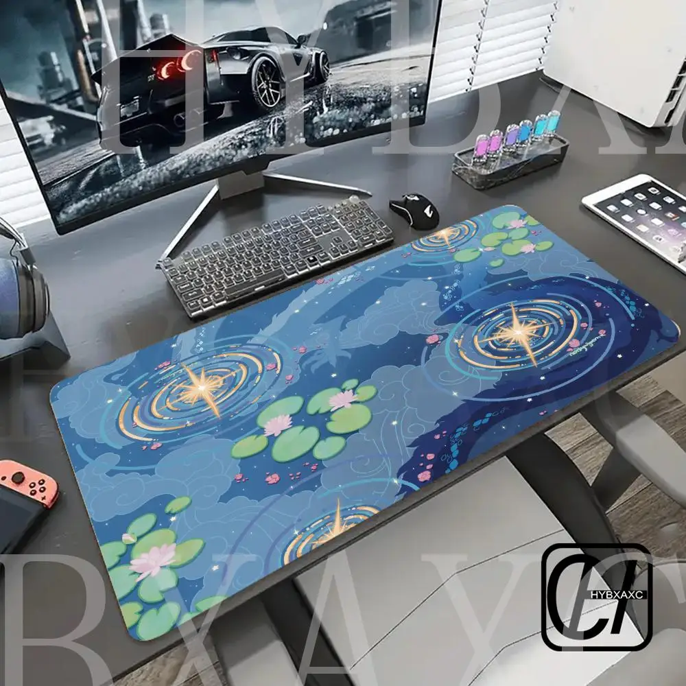 

HD Blue Pond Lotus Leaves Star Twinkling Mouse Pad Large HYBXAXC Keyboard Pad Natural Rubber Anti-Slip Perfect Gift for Friends
