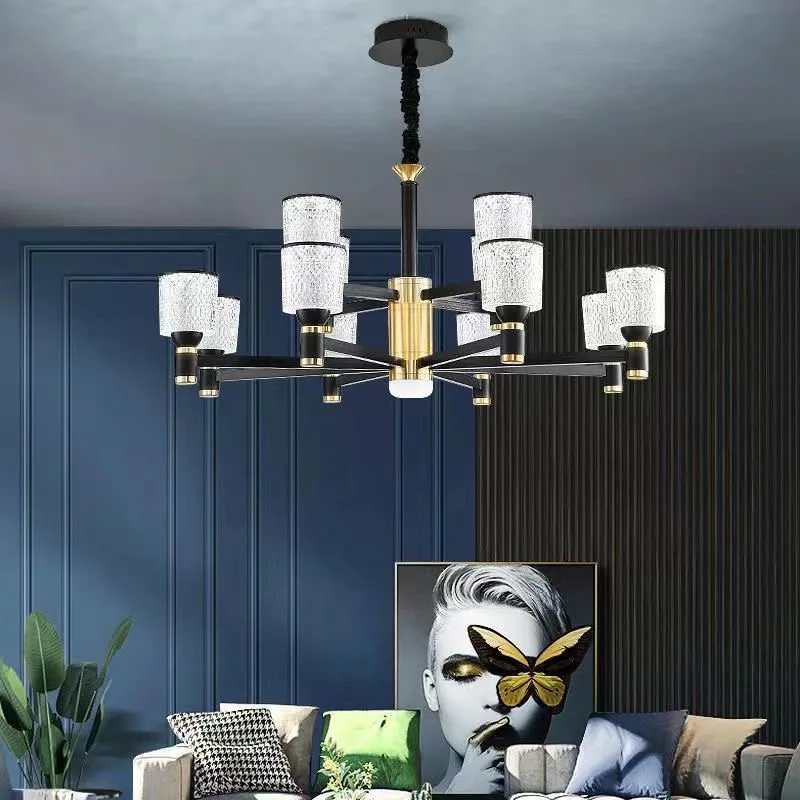 Nordic light luxury living room led crystal chandelier modern minimalist luxury dining room bedroom gold and black ceiling lamps