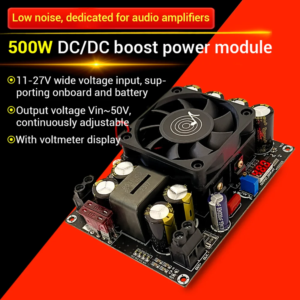 DC Boost Converter 12V-24V to 24V-50V DC to DC 500W Adjustable Power Supply Voltage Regulator Module with Cooling Fan