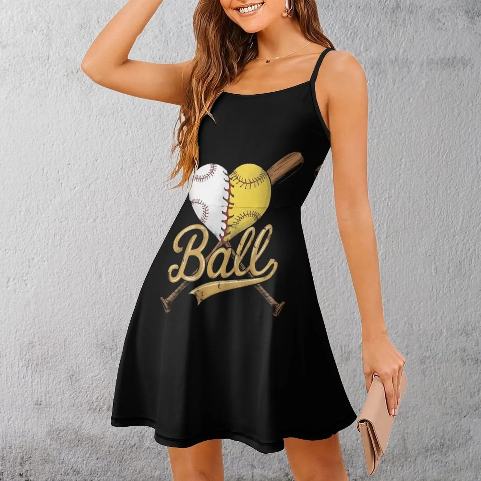 

Сексуальное женское платье на бретельках для бейсбола, софтбола, спортивного дизайна, повседневное женское платье на бретельках с графикой, женская одежда, юмористические клубные платья